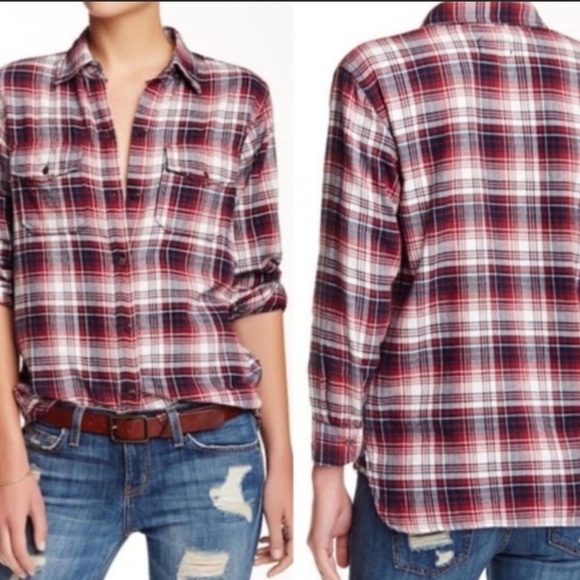 Current/ Elliott The Perfect Tartan Plaid Flannel Shirt Cotton Size S - Picture 2 of 10